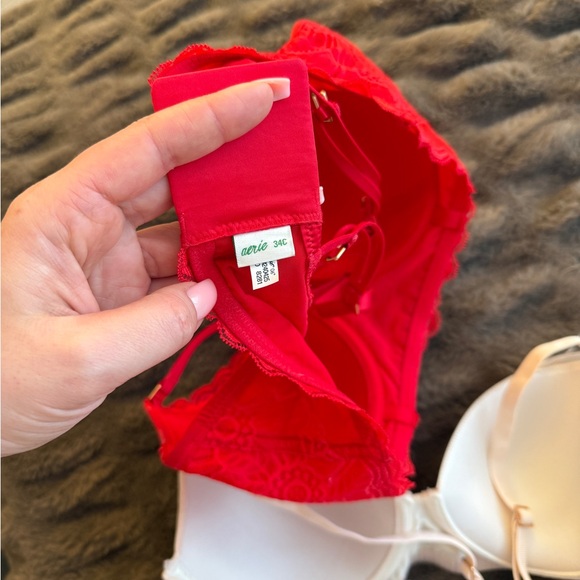 Aerie Red and Cream Lace Bra Bundle Size 34C - Picture 6 of 6